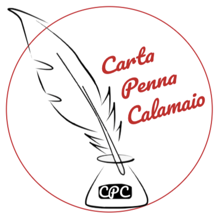 Logo del comitato Carta Penna Calamaio: piuma, calamaio e monogramma CPC